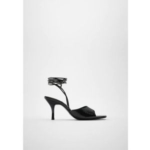 NWT Zara Size 7.5 Black Tied Heeled Sandals